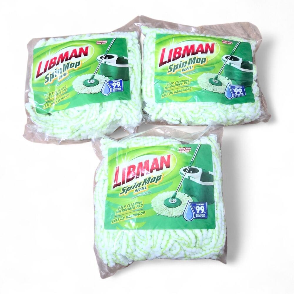 3 Pack Libman Tornado Spin Mop Replacement Heads New All-in-One Microfiber